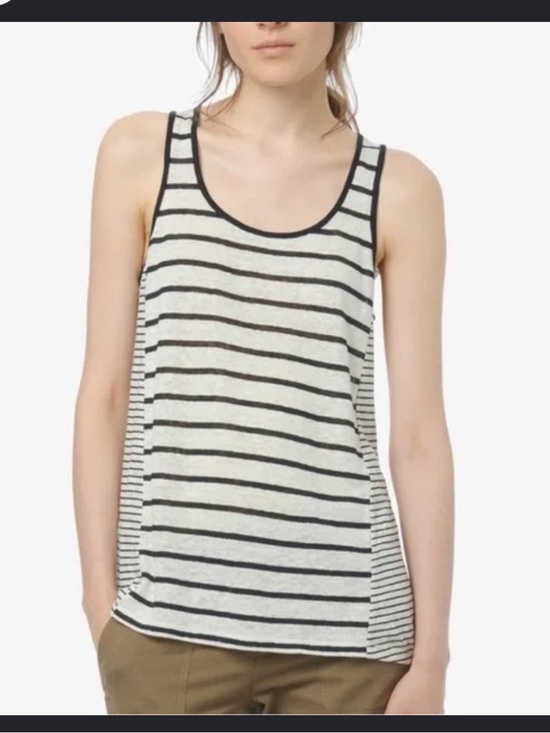 Vince Tops - Vince Cream and Black Striped Scoop Tank medium chalk